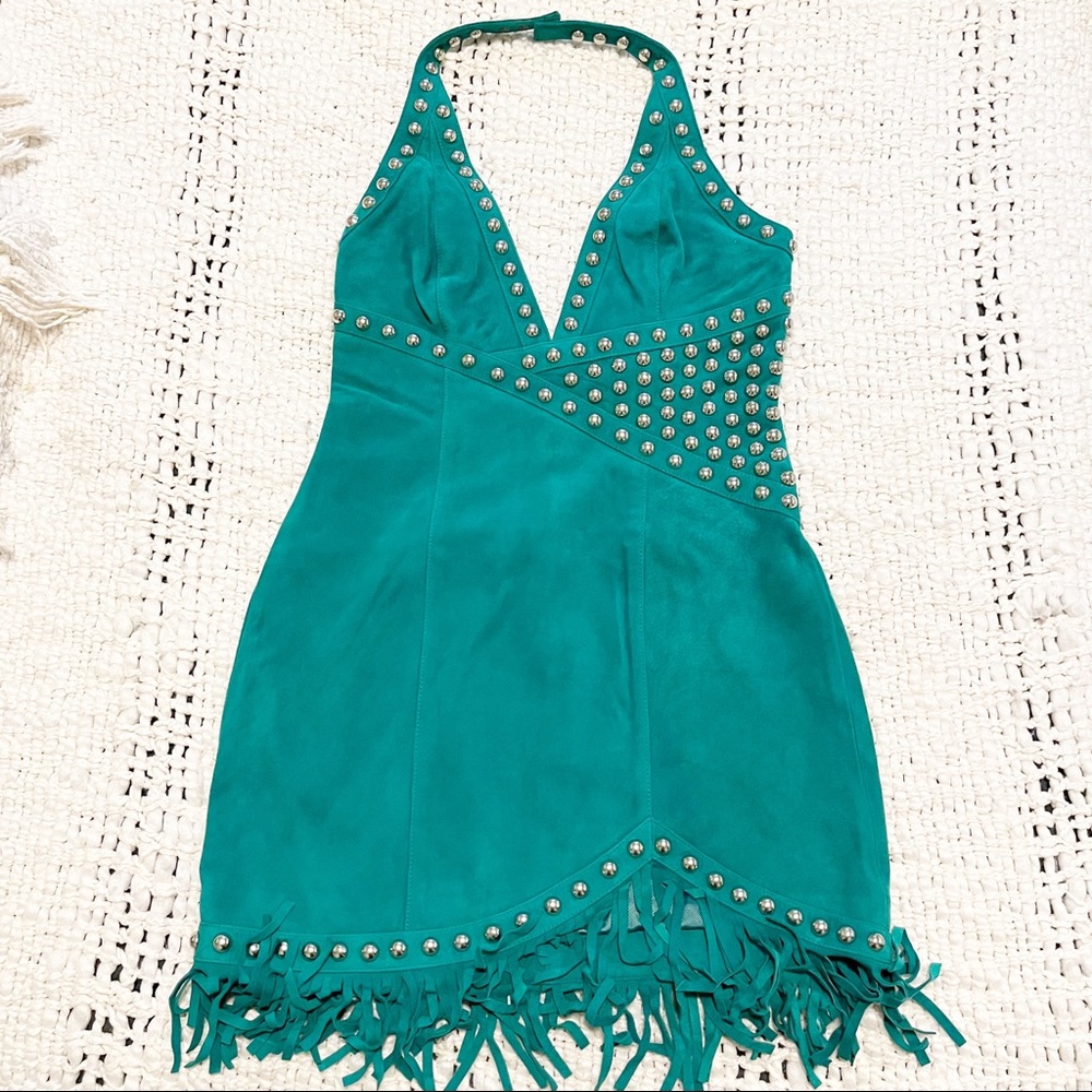 X by NBD Nomi Leather Mini Dress in Green - Picture 2 of 6